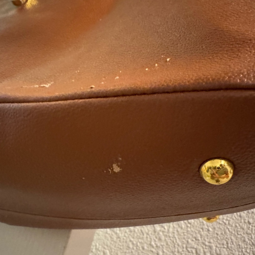 Joy and Iman Tan Leather Satchel with Gold Accents - Picture 5 of 7